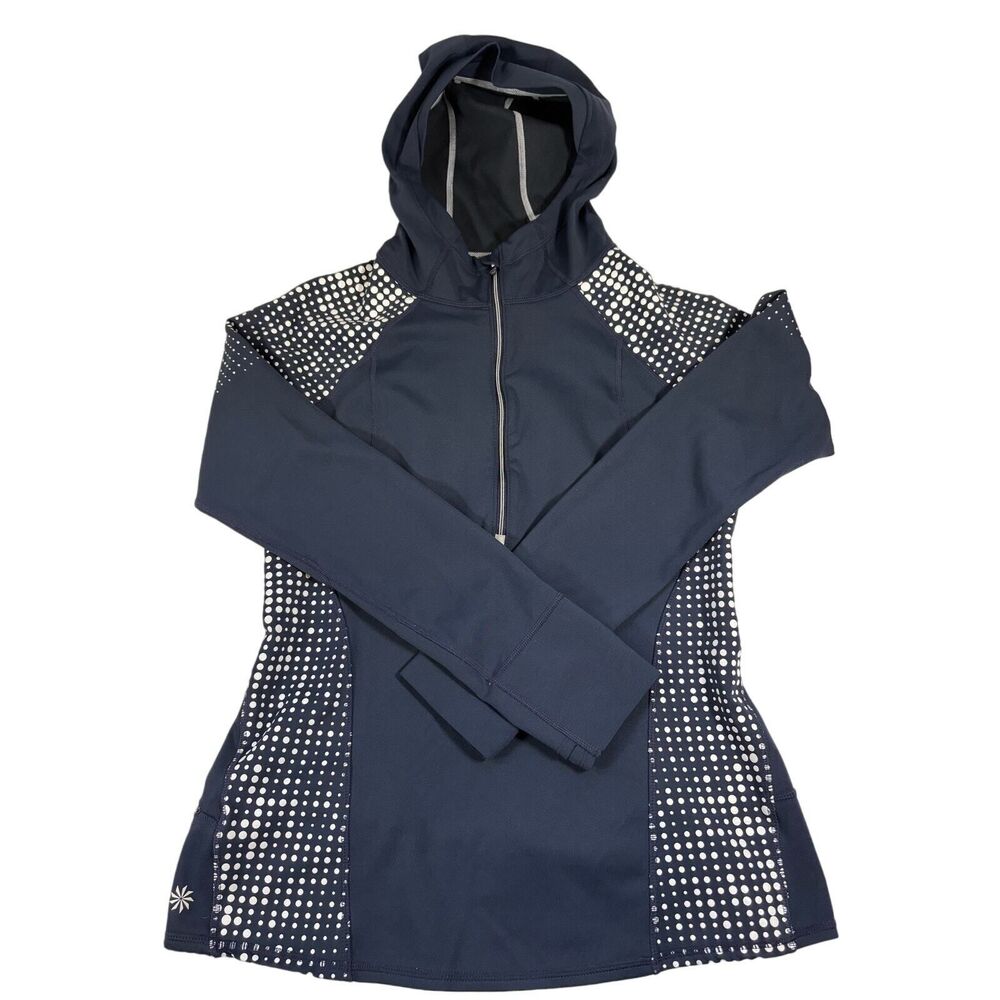 Athleta small scuba navy blue running wild hoodie half zip reflective pullover